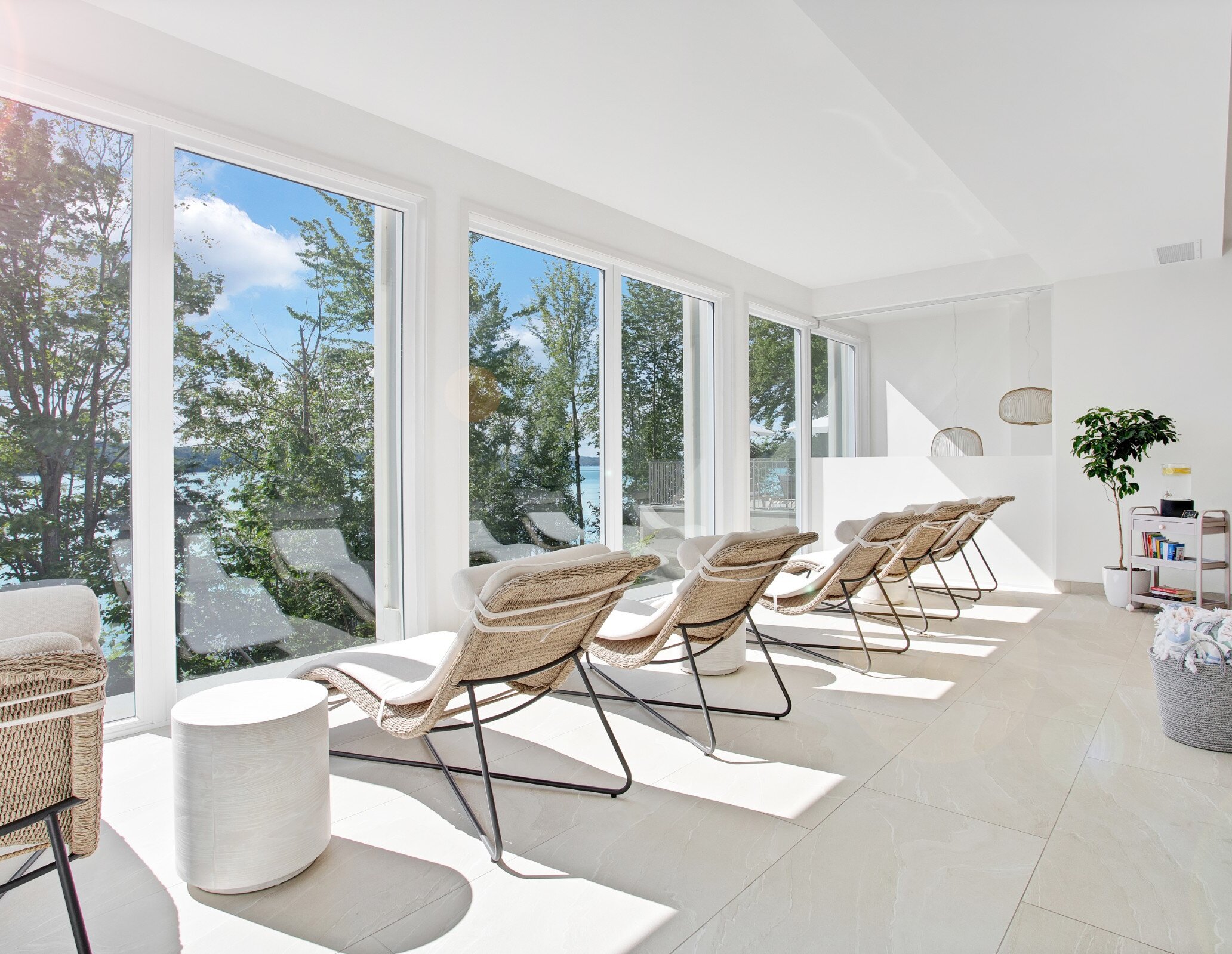 A relaxation room bathed in natural light.
