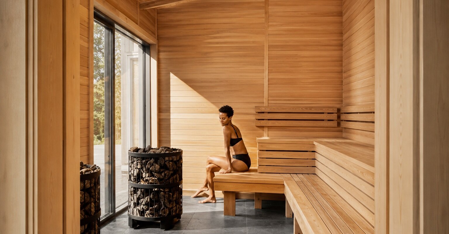 A woman resting in the sauna