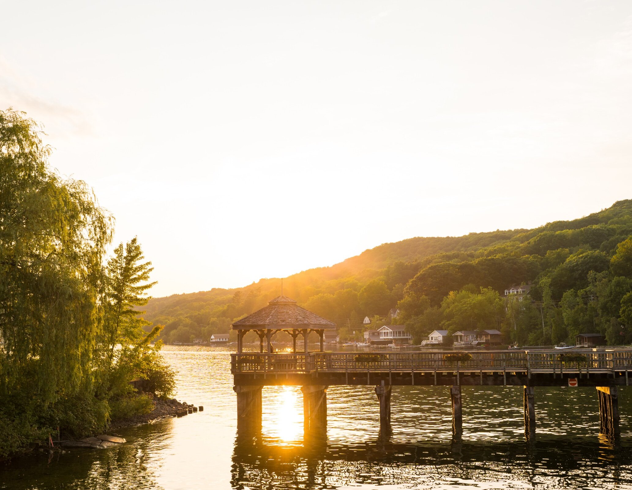 View of the lakeside pier in North Hatley