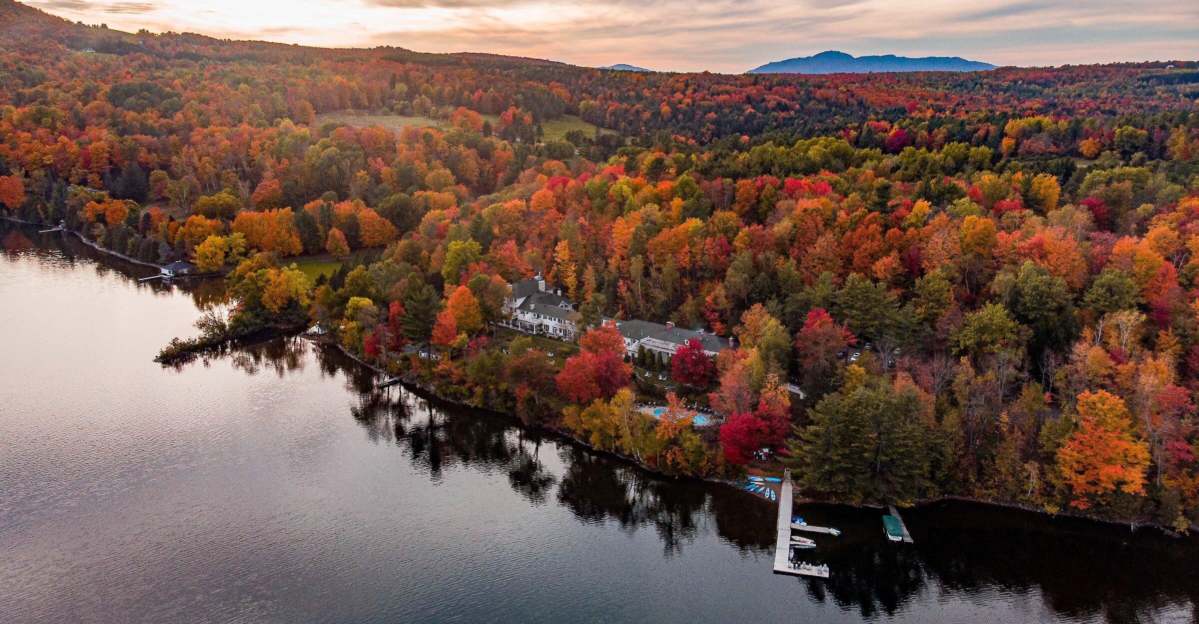 Aerial view of lakefront property