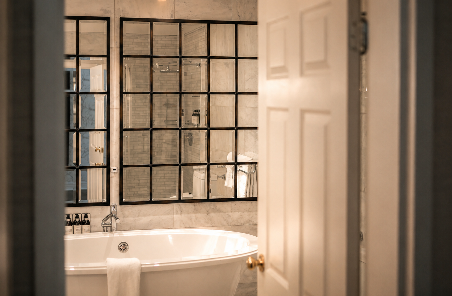 Salle de bains d'inspiration spa en marbre avec baignoire.