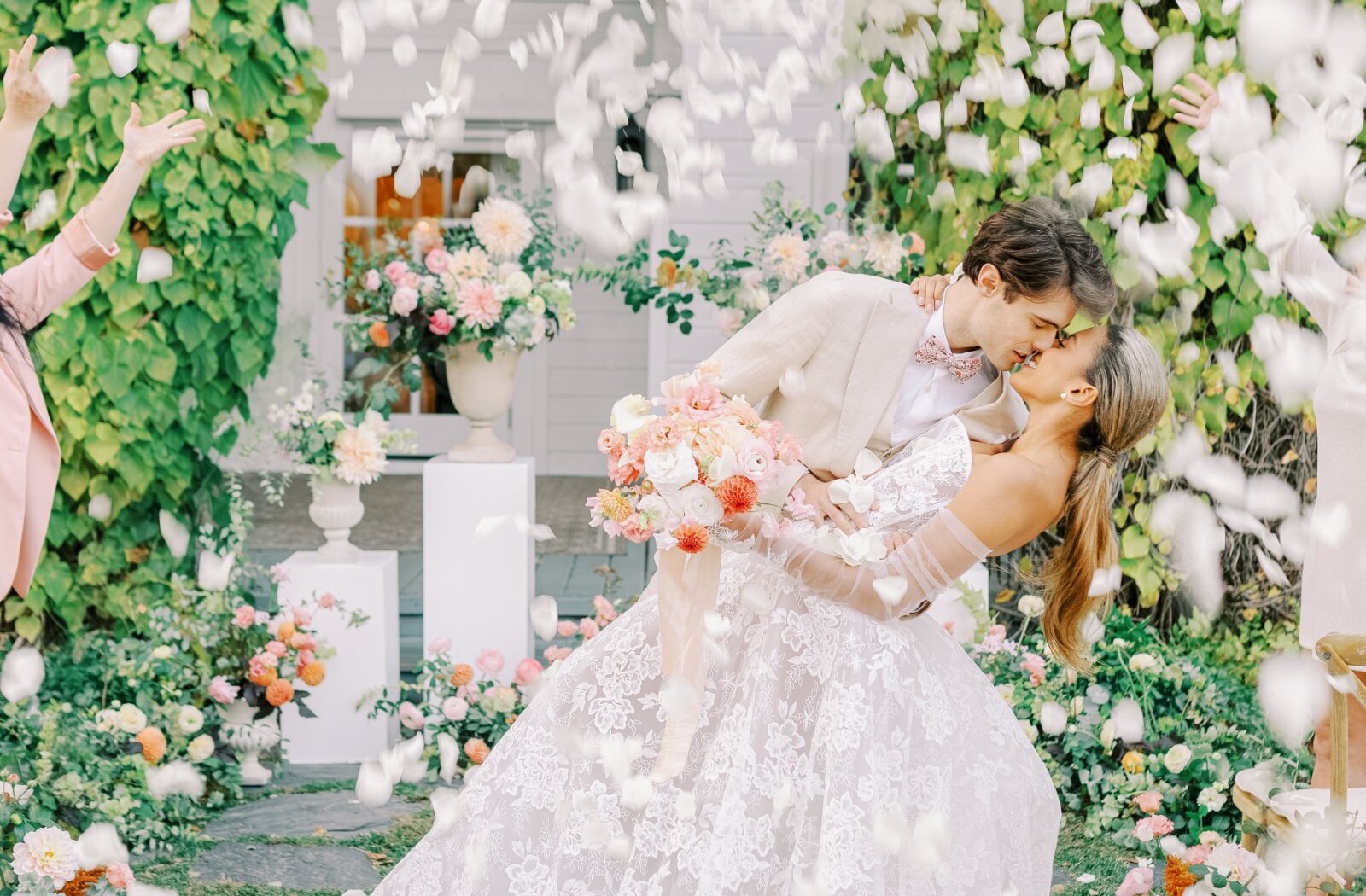 A married couple kissing