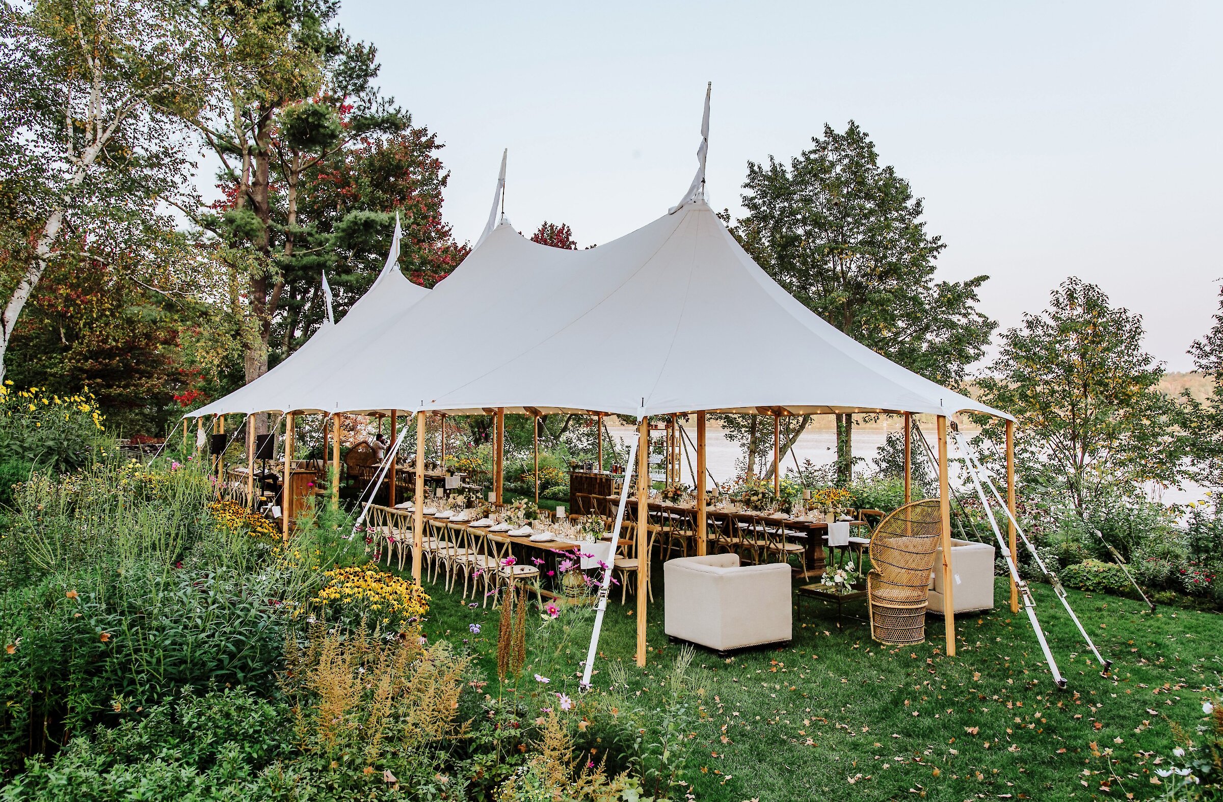 A tent in the gardens of the Manor for a wedding