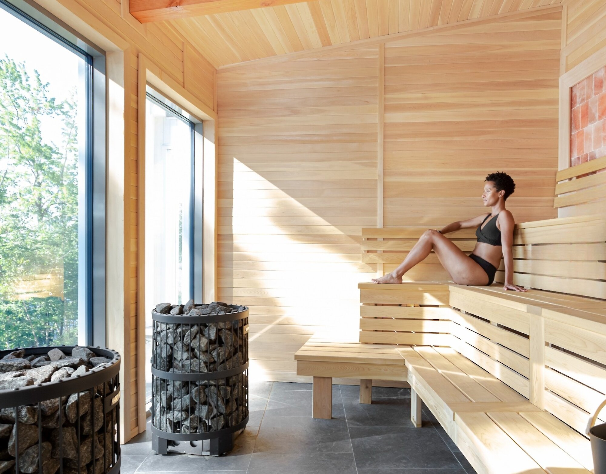 A woman in a sauna