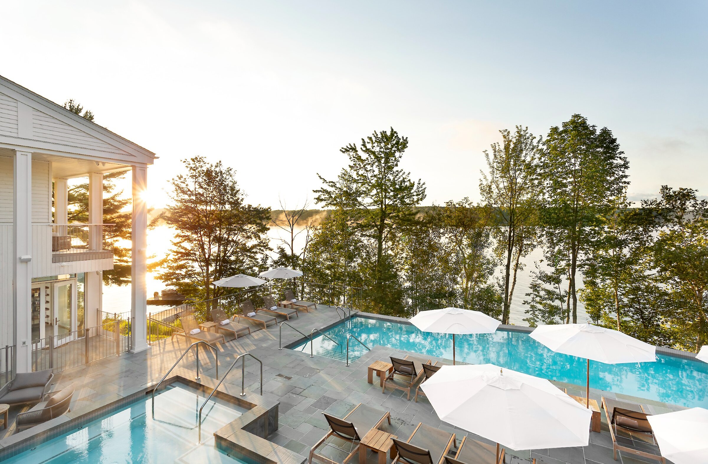 View over a lakeside pool