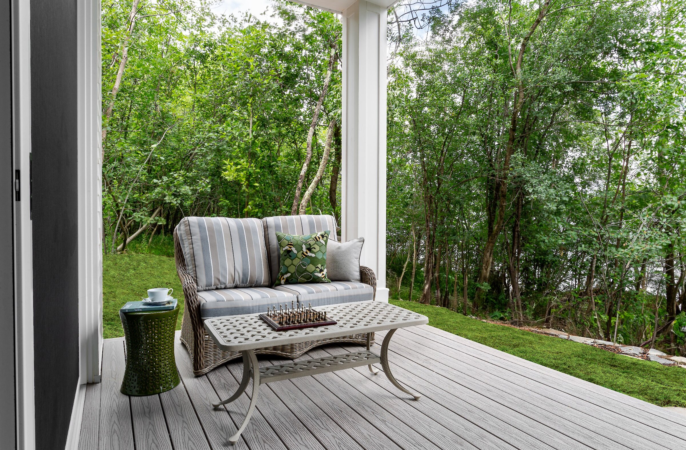 Patio by the lake and forest