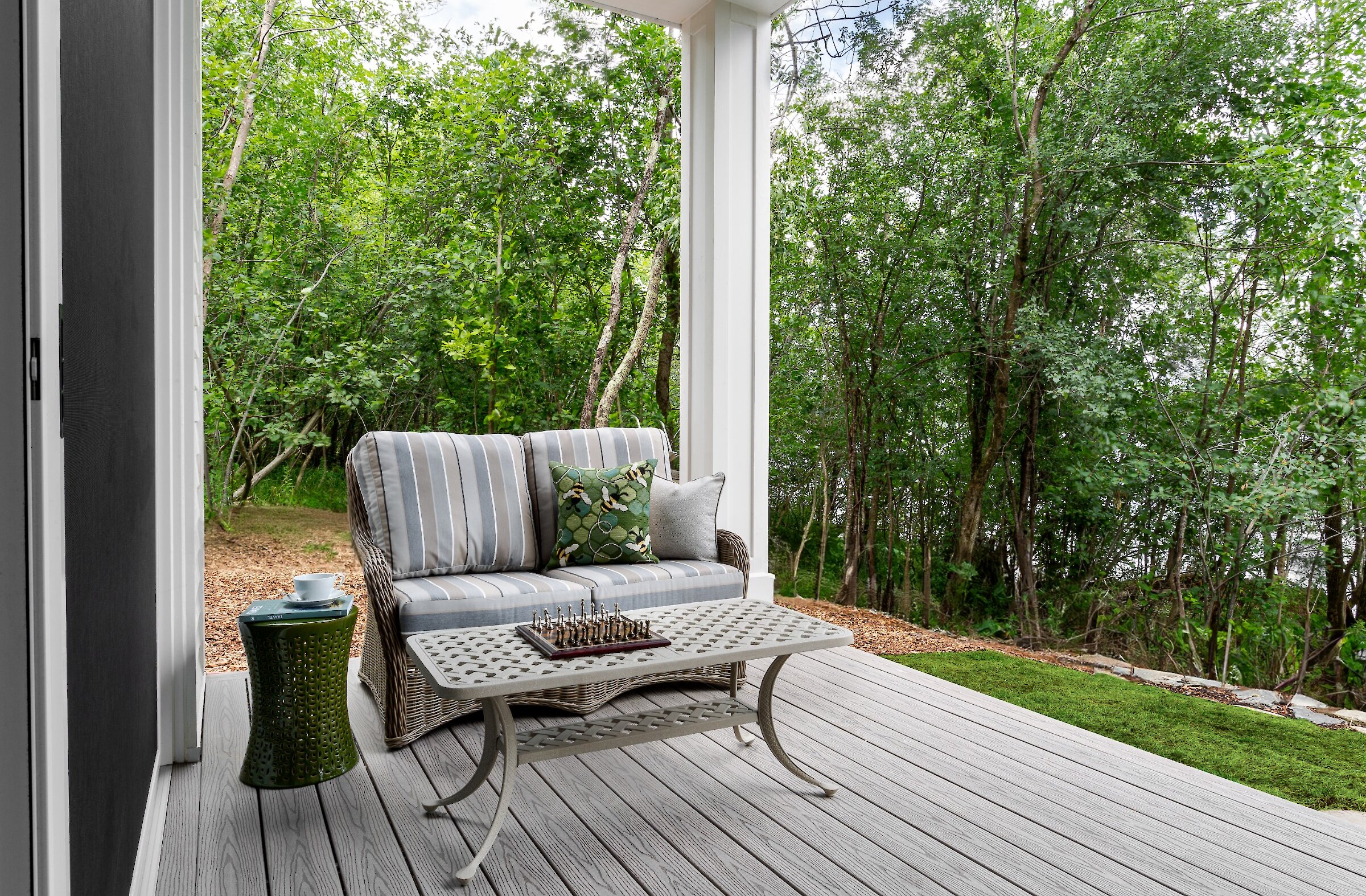 The terrace by the forest and lake