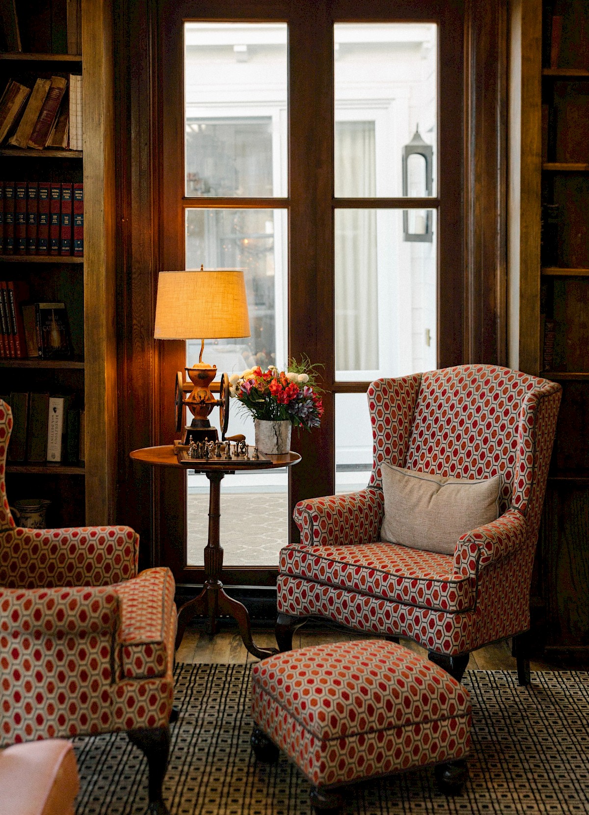 Library with seating and lots of books