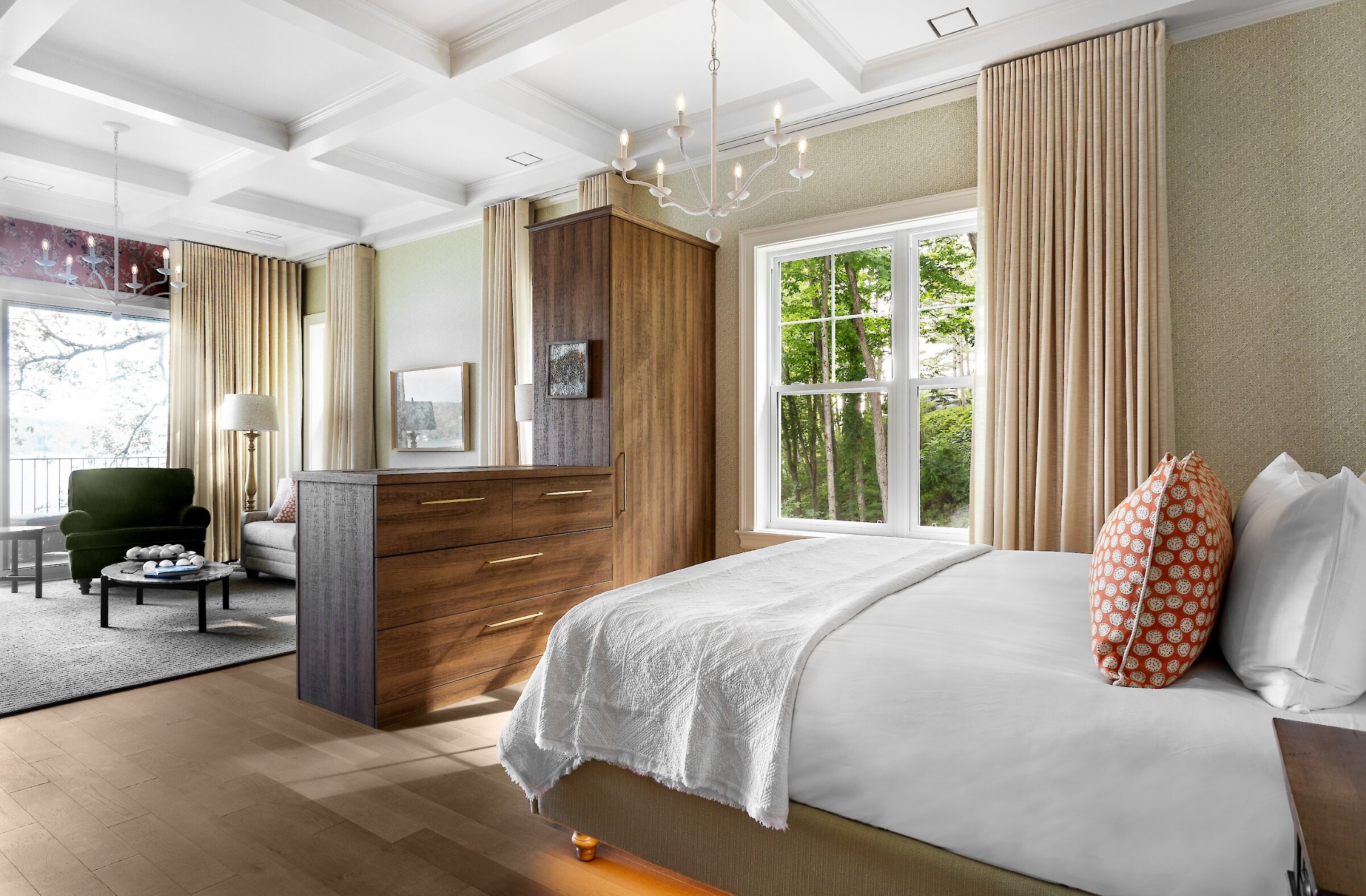 Bedroom with coffered ceiling