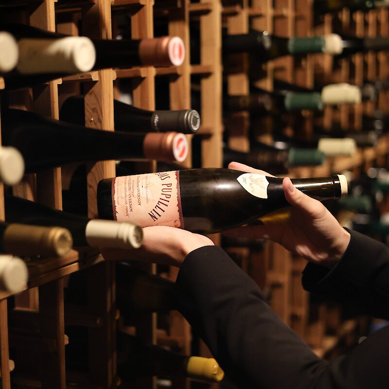 Une bouteille dans une cave à vin
